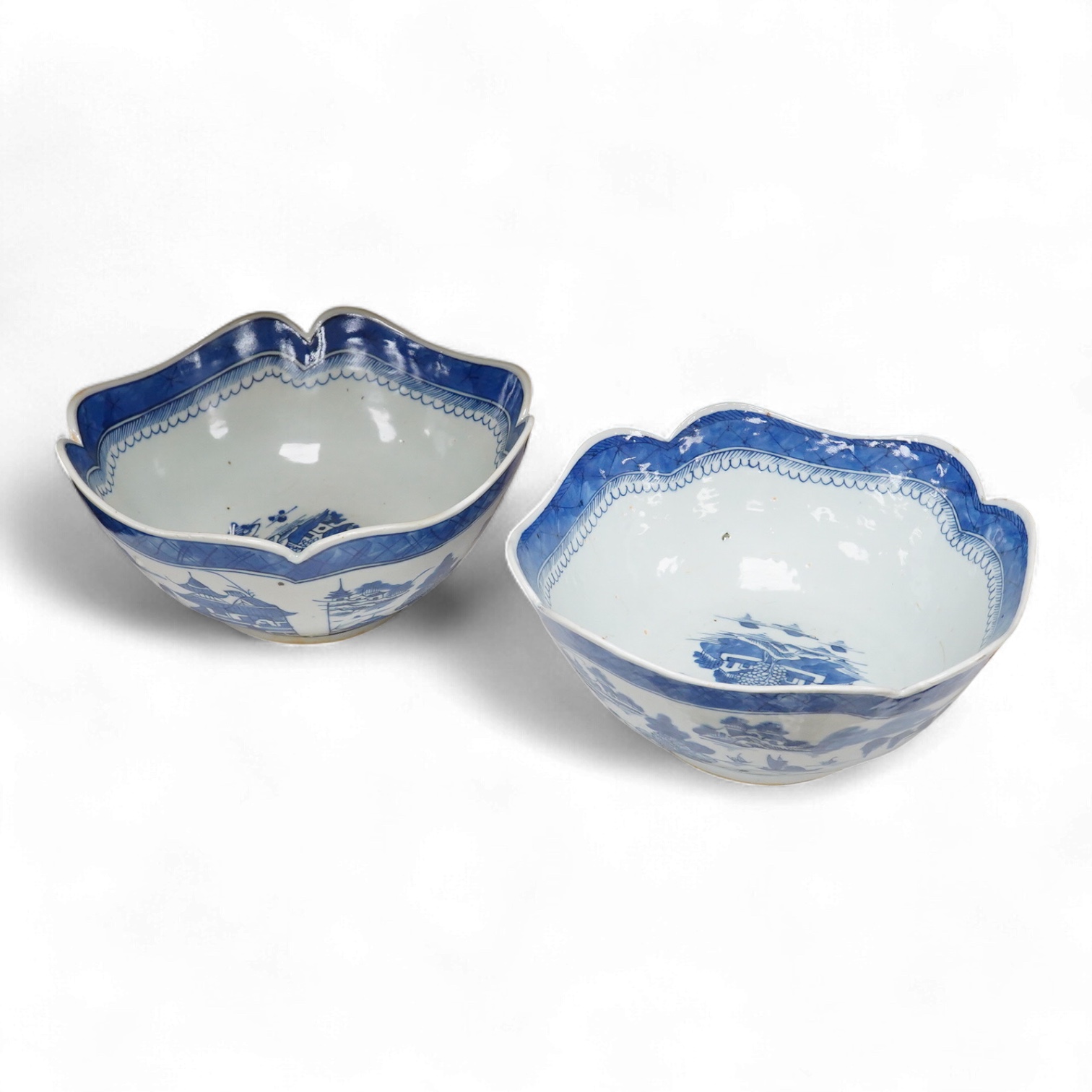 A pair of early 19th century Chinese blue and white bowls, 26cm in diameter